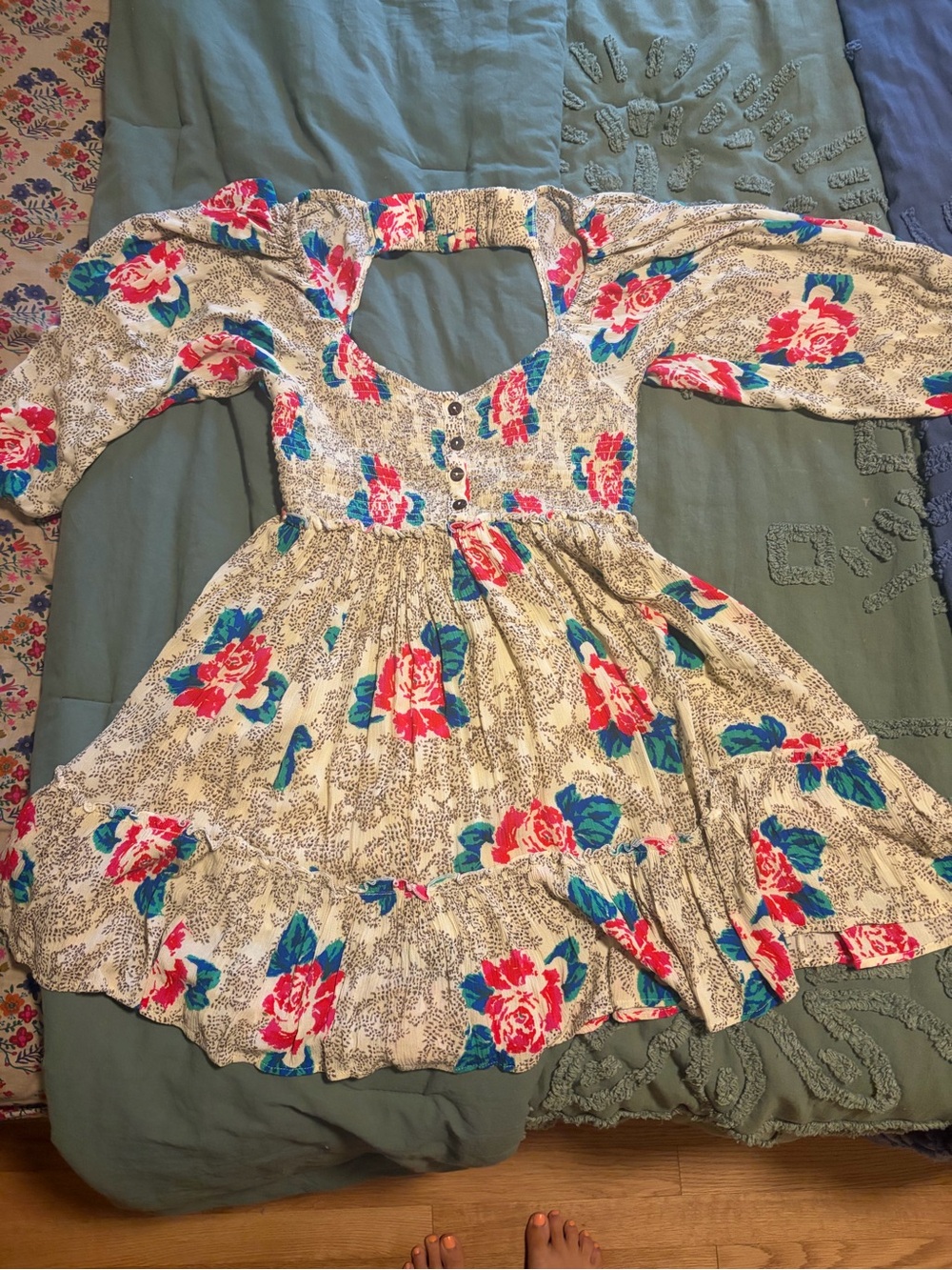 Free People Cream Dress with Pink & Blue Floral Print